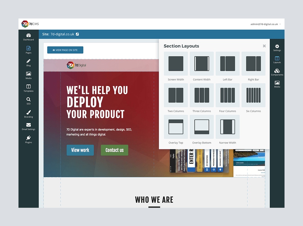 Page section layouts